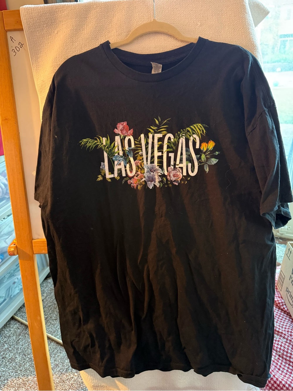 Gildan Black Tee with Colorful Las Vegas Floral Graphic